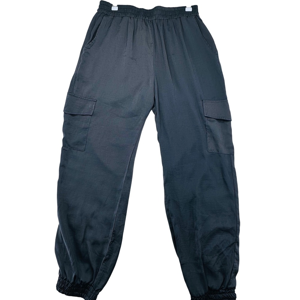 Sadie & Sage‎ Charcoal Grey Minute Stroll Cargo Jogger Pants Womens Med Satin